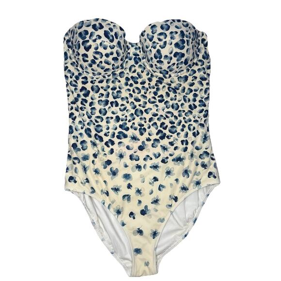 TORY BURCH Bandeau Strapless One Piece Swimsuit Blue Designer Resort Vacation M - Picture 1 of 10